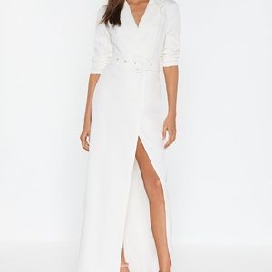Nasty Gal white wrap belted maxi blazer dress NWT